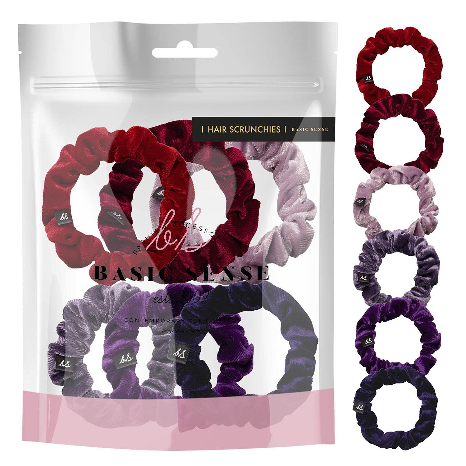 Basic Sense Velvet Skinny Scrunchie, Durable Small Hair Ties, Elastic Scrunchies, Ponytail Holder, Scrunchy for Women Girls, Purple Assortment