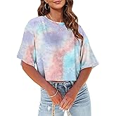 Tankaneo Women Half Sleeve Cropped T-Shirts Drop Shoulder Round Neck Crop Tops Casual Summer Solid Color Basic Tees