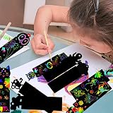 Dkibtol Scratch Art for Kids 48 Pcs Rainbow Bookmarks with Wooden Stylus view 2