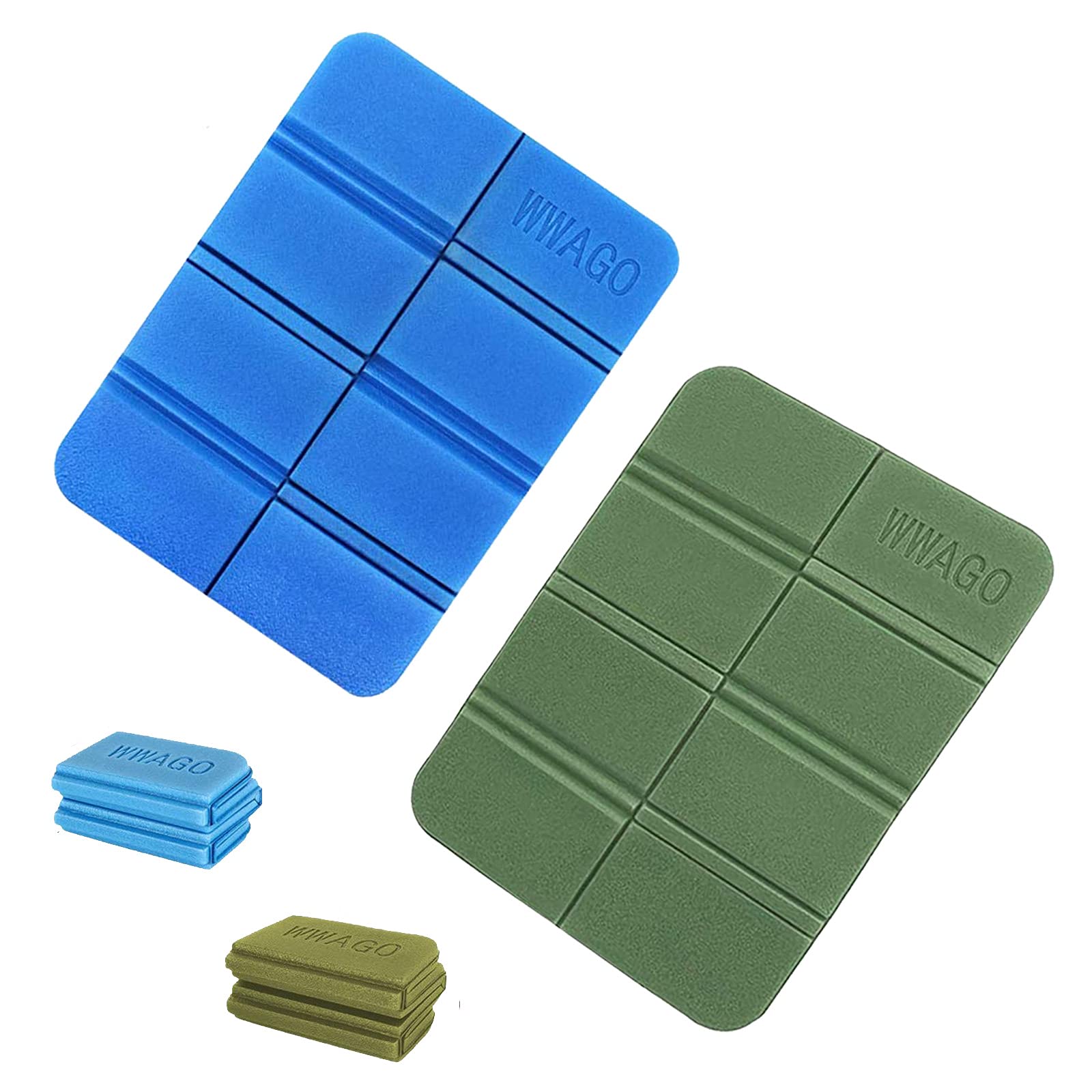 HBYMYDA 2PCS Outdoor Folding Sit Mat,Portable Waterproof Seat Mat,Beach Foldable Seat Pad for Camping Fishing Picnic Park Hiking Tourism, Green, Blue, 14x10x9CM