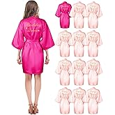 Hicarer 12 Pcs Women's Birthday Party Robes Gold Glitter Queen Squad Kimono Silky Nightgown Satin Bathrobes Dressing Gown