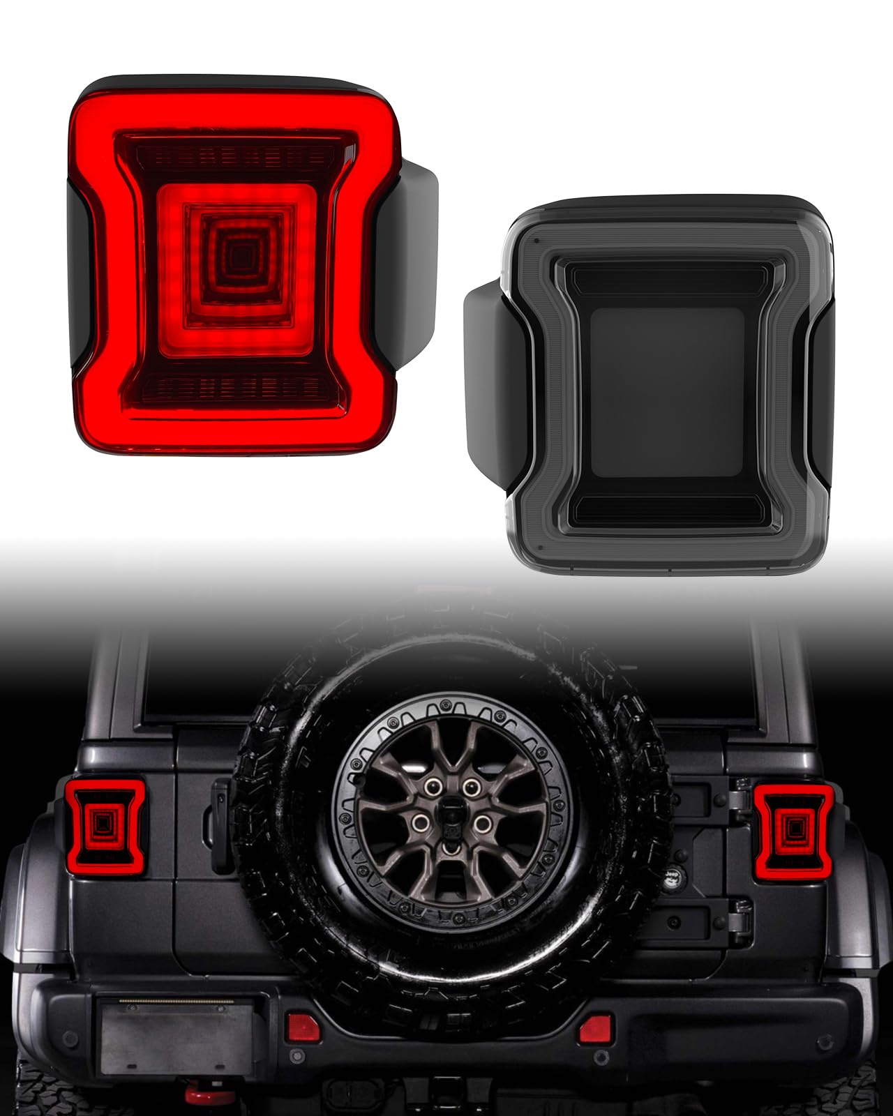 Photo 1 of LitMiRaCle LED Tail Lights Compatible with Jeep Wrangler JL 2018-2025(Stock Halogen Only), Tunnel Style Brake Light Reverse Turn Signal Lamp Assembly, Smoke Lens, 2PCS (Excluding Blind Spot Sensor)