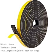 fowong Draft Excluder Door Weather Stripping 8m 2 Rolls 12mm x 6mm Foam Tape view 2
