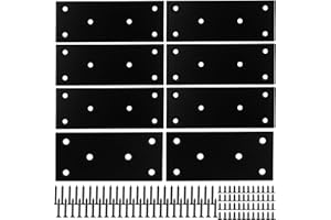 8 PC Flat Straight Metal Brace Brackets,Savener Stainless Steel Mending Bracket Plate Metal Shelf Support Fixing Joining Plate for Furniture,Wood,Shelves,Cabinet with Screws Black (48x128mm/1.9x5'')