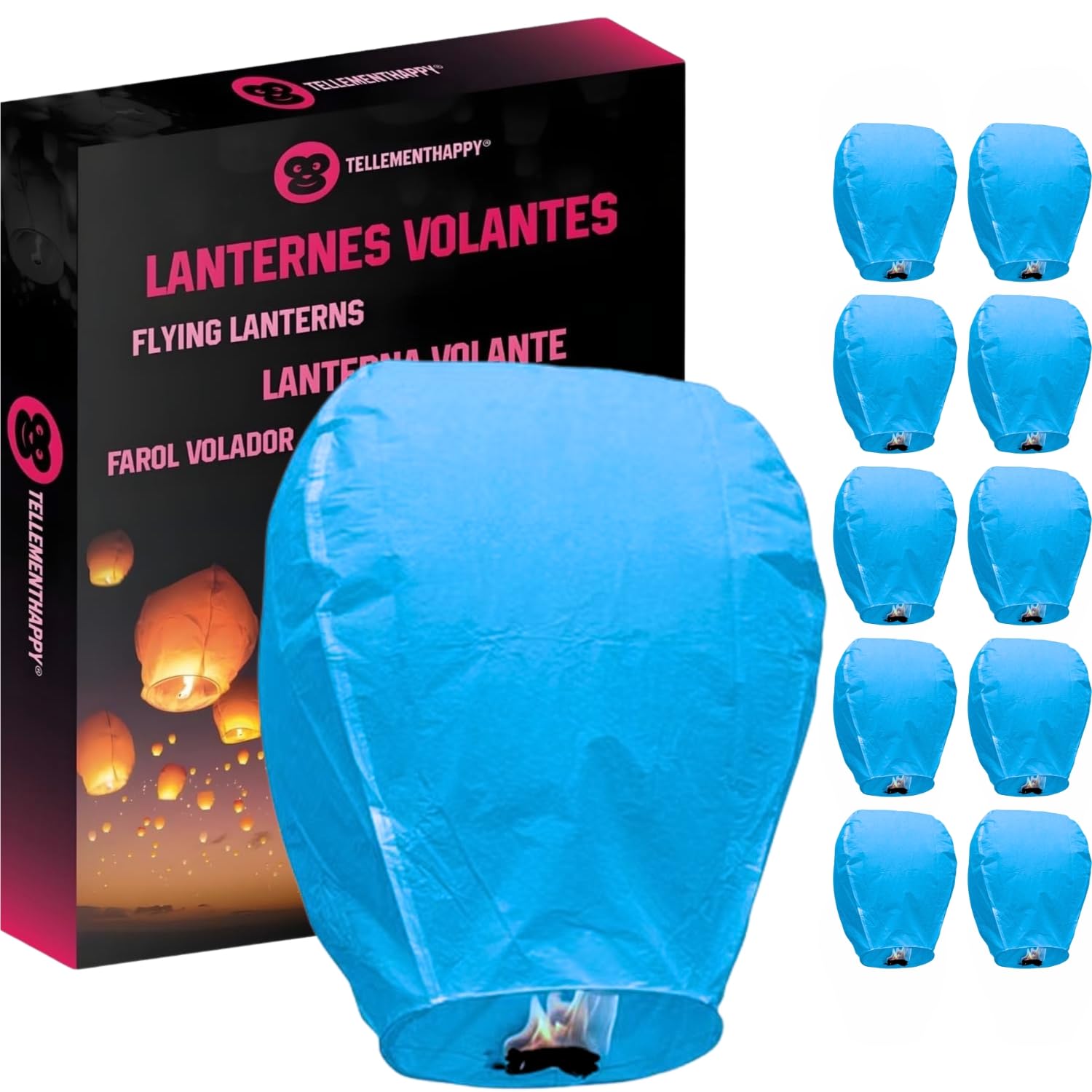 Chinese Sky Lanterns Blue Set 10 Pack - Quality Biodegradable Floating Lantern for Weddings, Birthdays, Memorials - Eco-Friendly Wish Lanterns to Release in Memory TellementHappy™