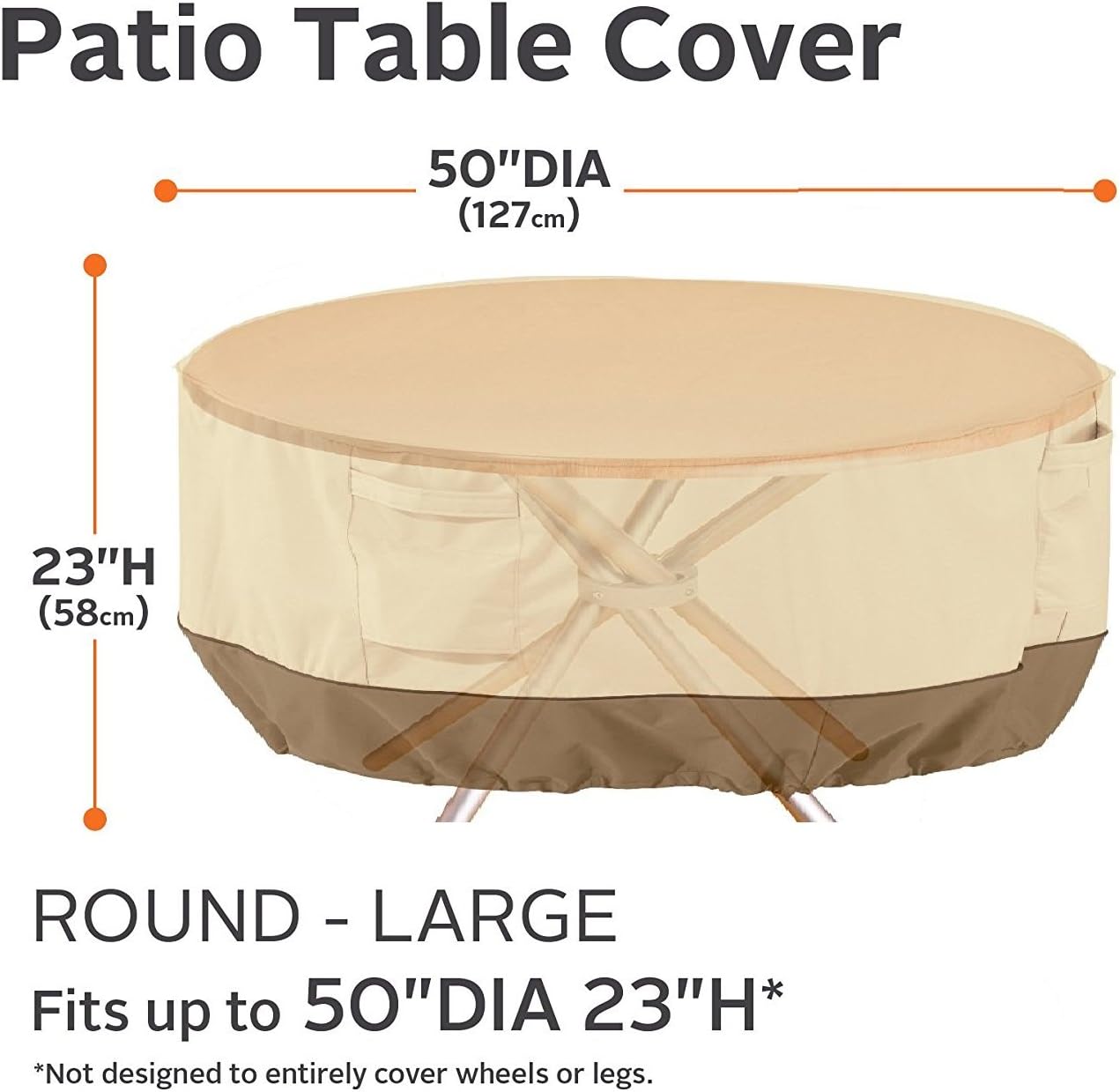 Classic Accessories 55-569-011501-00 Veranda Water-Resistant 50 Inch Round Patio Table Cover, Pebble, Large : Garden & Outdoor