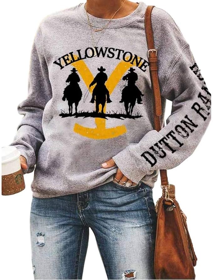 Buy Women's Yellow_Stone Top Dutton Ranch Long Sleeve Round Neck