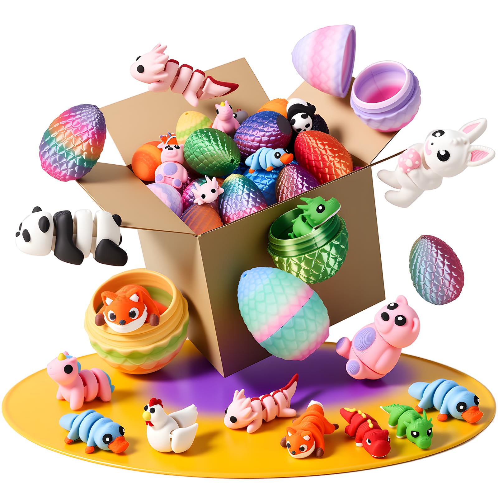 TBOLINE 3D Printed mini Animals,Easter Basket Stuffers,Pre Filled Easter Eggs Bulk with Toys,Easter Basket Essentials Gifts,3D Easter Egg Hunt Supplies,Birthday Party Favors for Kids