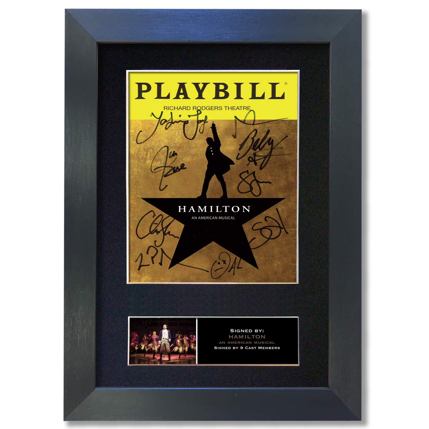 Magenta Manage #851 HAMILTON American Musical Signed Reproduction Autograph Quality Mounted Photo BLACK FRAME Print