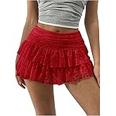 MakeMeChic Women's Lace Mini Skirt with Shorts Leopard Ruffle Skirt Skort