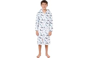 Funnycokid Boys Bathrobe Zipper Kids Soft Fleece Hooded Robe 7-14 Years