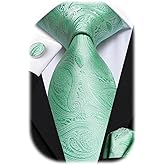 Hi-Tie Men 63inches Tie Set Extra Long Necktie Paisley Tie Pocket Suqare Cufflinks Big and Tall Men Tie