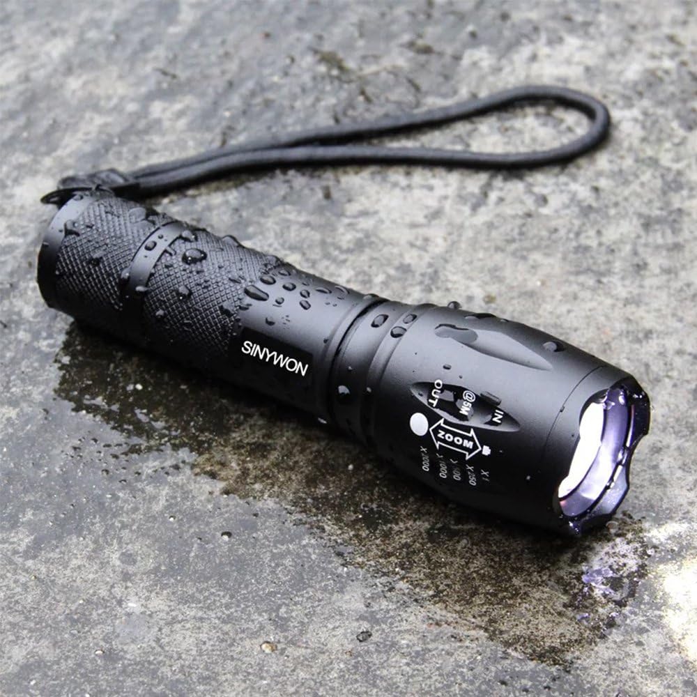 [2 Rechargeable Batteries Included] Ultra Bright LED Portable Handheld Flashlight - 2000 Lumens Adjustable Focus IP65 Water-Resistant Portable 5 Light Modes for Outdoor Camping Emergency Hiking