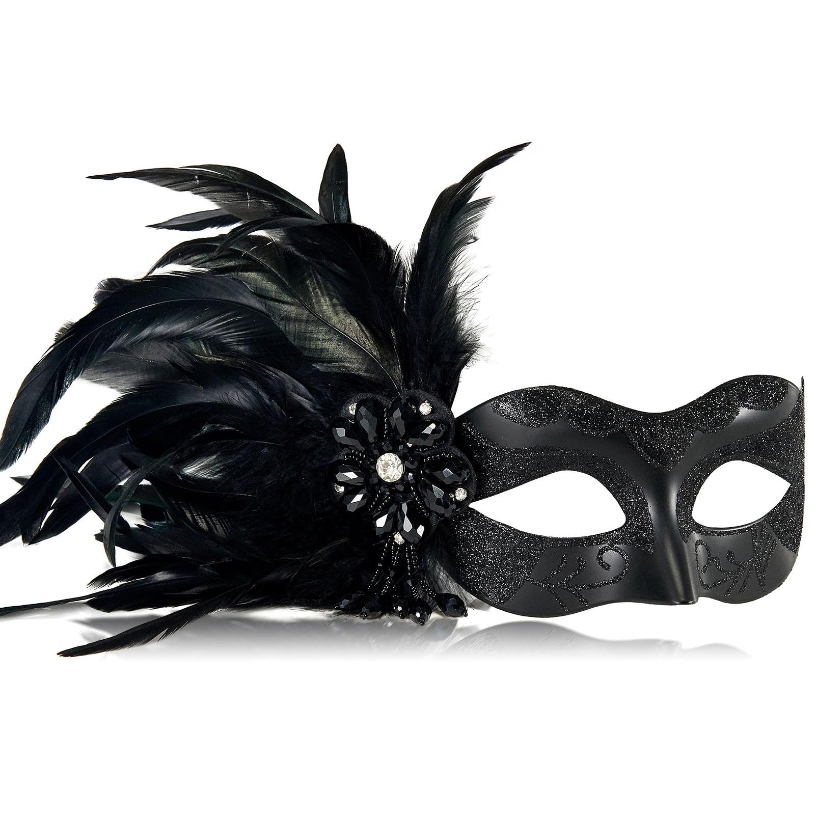 Photo 1 of MYSEUNI 2025 New Black Masquerade Masks for Women with Feathers - Womens Mascarade Venetian Mask for Masquerade Party, Mardi Gras, Halloween Cosplay Prom, Christmas