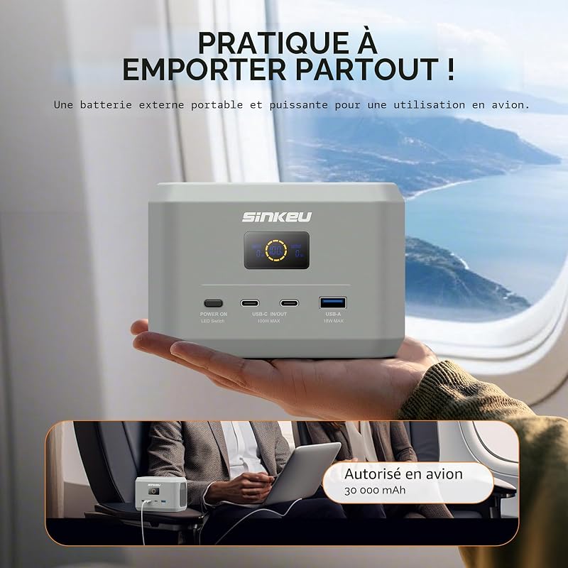 Station d'alimentation portable, batterie LiFePO4 96 Wh, USB-C 100 W marche/sortie