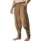 Runcati Mens Medieval Ankle Pants Renaissance Viking Pirate Pants Lace Up Cotton Tapered Halloween Costume Trousers