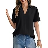 Rooscier Women's Collared V Neck Short Sleeve Dressy Casual Business Blouses Shirts Top
