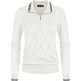JACK SMITH Pullover Sweaters for Women Long Sleeve Argyle Quarter Zipper Collar Polo Sweater Ribbed Knit Golf Tops