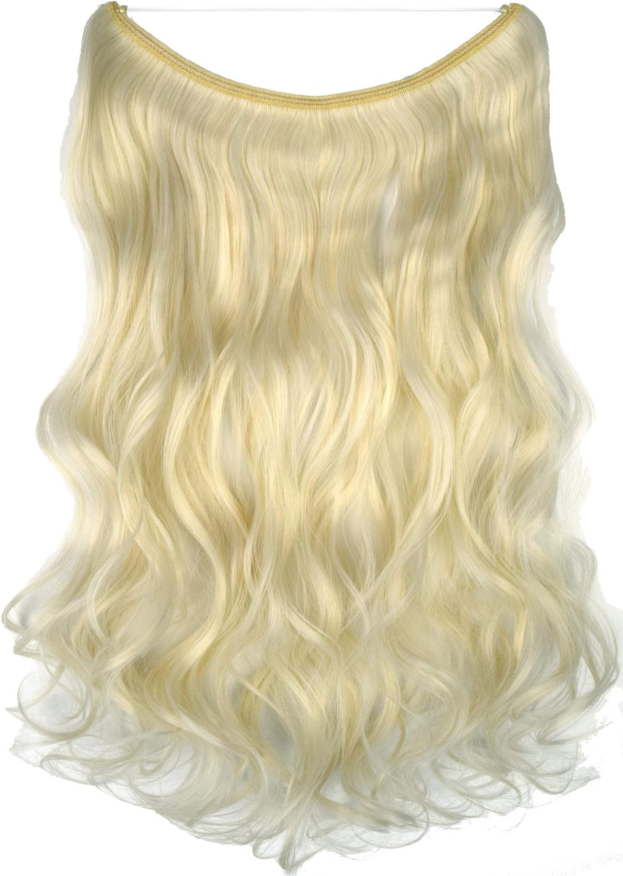 TOPREETY Wavy 22"100gr Halo Hair Extensions Elastic Invisible Wire Attached Bleach blonde mix Snow white #613A/1001B