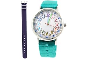 Bigbangbang Kids Analog Watch， Learning Time Watch, First Watch Soft Cloth Strap,Read time Study Time Todder Watch,Kindergarten Learn Time Watches,Pink Girl Watch， Girls Ages 7-10…