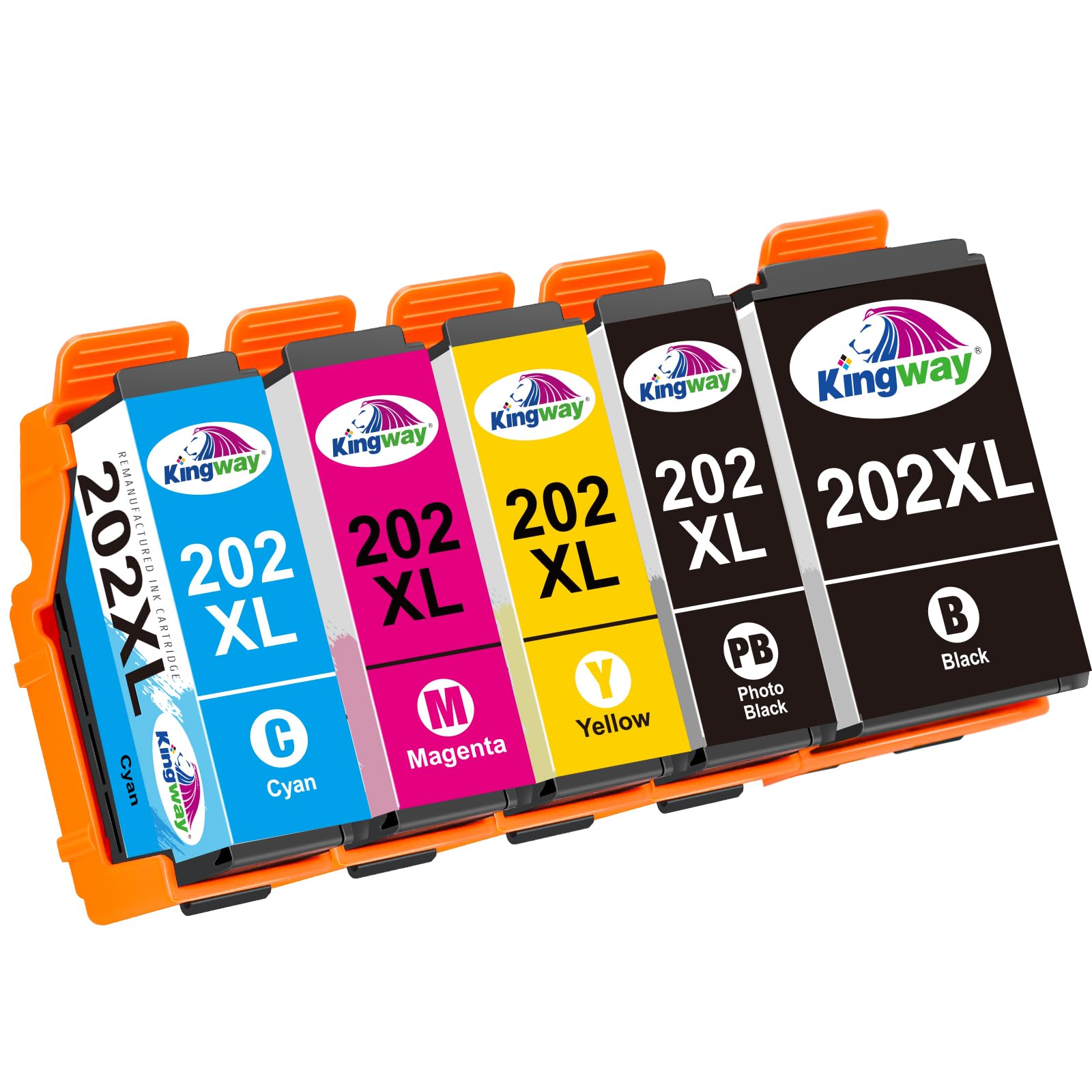 KINGWAY 202XL Ink Cartridges Remanufactured for Epson 202 202XL Ink Cartridges Multipack Compatible with Expression Premium XP-6100 XP-6105 XP-6000 XP-6005 XP-6001, 5 Pack