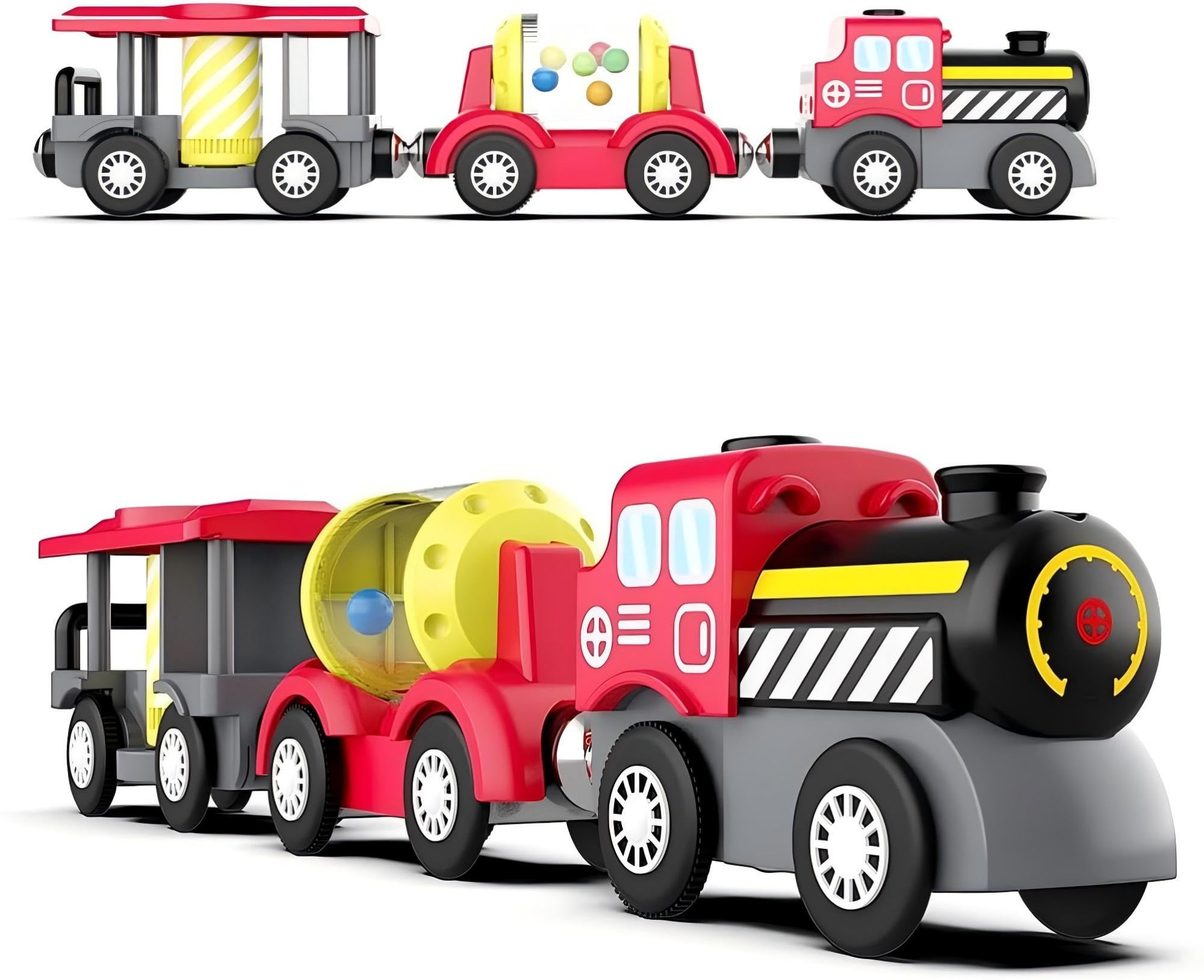 OBEST Wooden Railway Track Accessories, Battery Operated Locomotive Train, Magnetic Railway Toy for Toddlers, Track Set, Suitable for All Major Brands Train Set