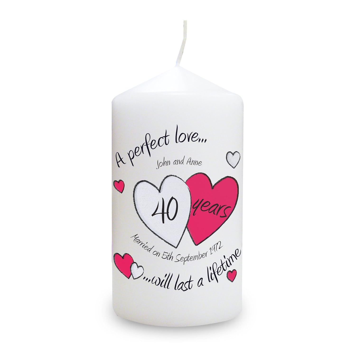 PERSONALISED 40th RUBY WEDDING ANNIVERSARY CANDLE GIFT