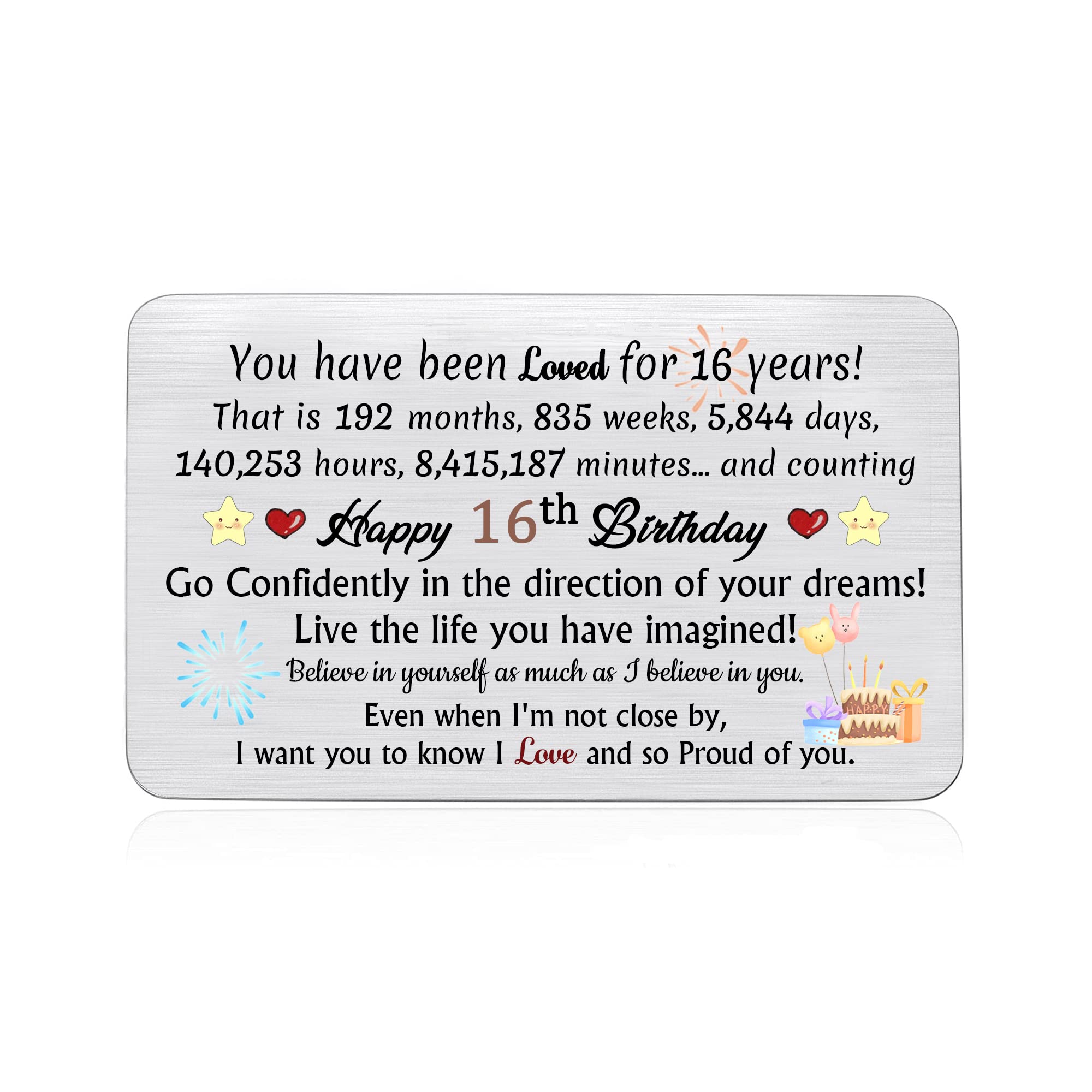 16th Birthday Birthday Greeting Cards Son Daughter Inspirational Wallet Insert Card Appreciate Gifts Cake Cute Personalized Best Friend Sister Brother Grandson Granddaughter Niece Nephew Keepsakes