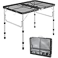 Sportneer Folding Table, Height Adjustable Camping Table with 2 Hooks, Lightweight & Compact Aluminum Portable Grill Table for Outdoor, Camping, Cooking, BBQ, RV, Picnic (Black)