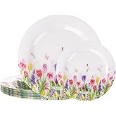 WELLIFE 20PCS Floral Plastic Plates – Reusable Dinner & Dessert Plates, Tulip Tea Party Plates for Bridal Shower, Garden Party & Girls Birthday