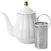 BTaT- Porcelain Tea Pot with Stainless Steel Infuser, 32 oz, Tea Pot Ceramic Teapot, Teapots Ceramic Tea Pot with Removable S