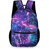 KAFFUL Blue Purple Galaxy Backpack Kids Space Universe Galaxy Backpack for Boys and Girls, Starry Stars Nebula Backpack for Elementary Kids, Children Travel Laptop Backpack, 16.5 Inch