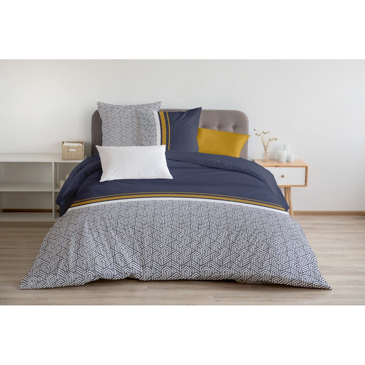 Home Linge Passion Duvet Cover - 3 Piece | 100% Cotton - 57 Thread Count | 2 Person - 240 x 260 cm | Tilt Navy Blue