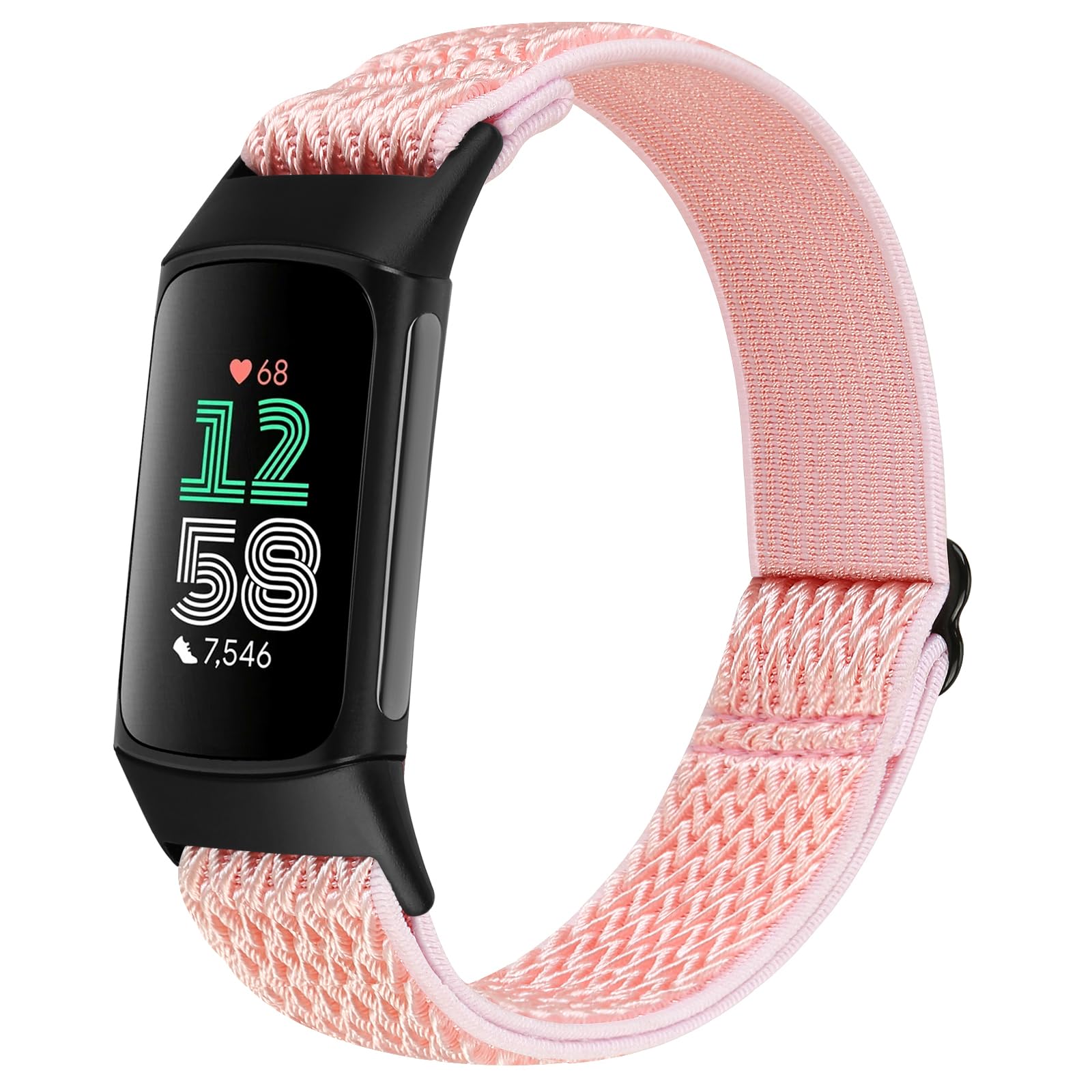 TumCez Elastic Nylon Strap Compatible with Fitbit Charge 6/5, Adjustable Buckle, 6.3"-8.3" (160mm-210mm), Pink, Nylon, 21mm, Sports, Casual