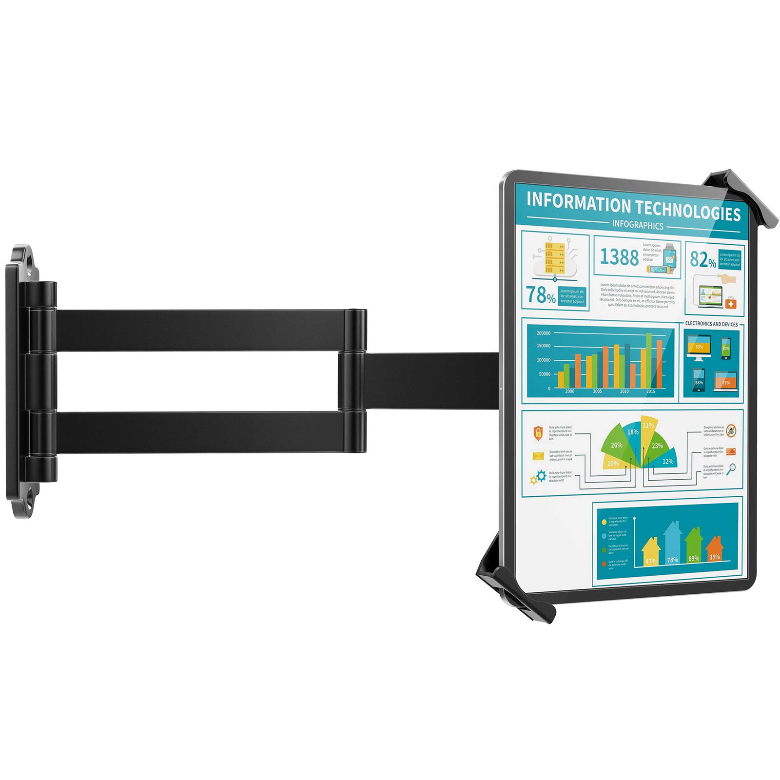 AboveTEK Tablet Wall Mount - Fits 7 to 11 Inch Tablets Including Pad, Galaxy Tab, Slate, Fire and More -Anti Theft Security Lock and Key - Adjustable Long Arm Articulating Swivel Holder - Black