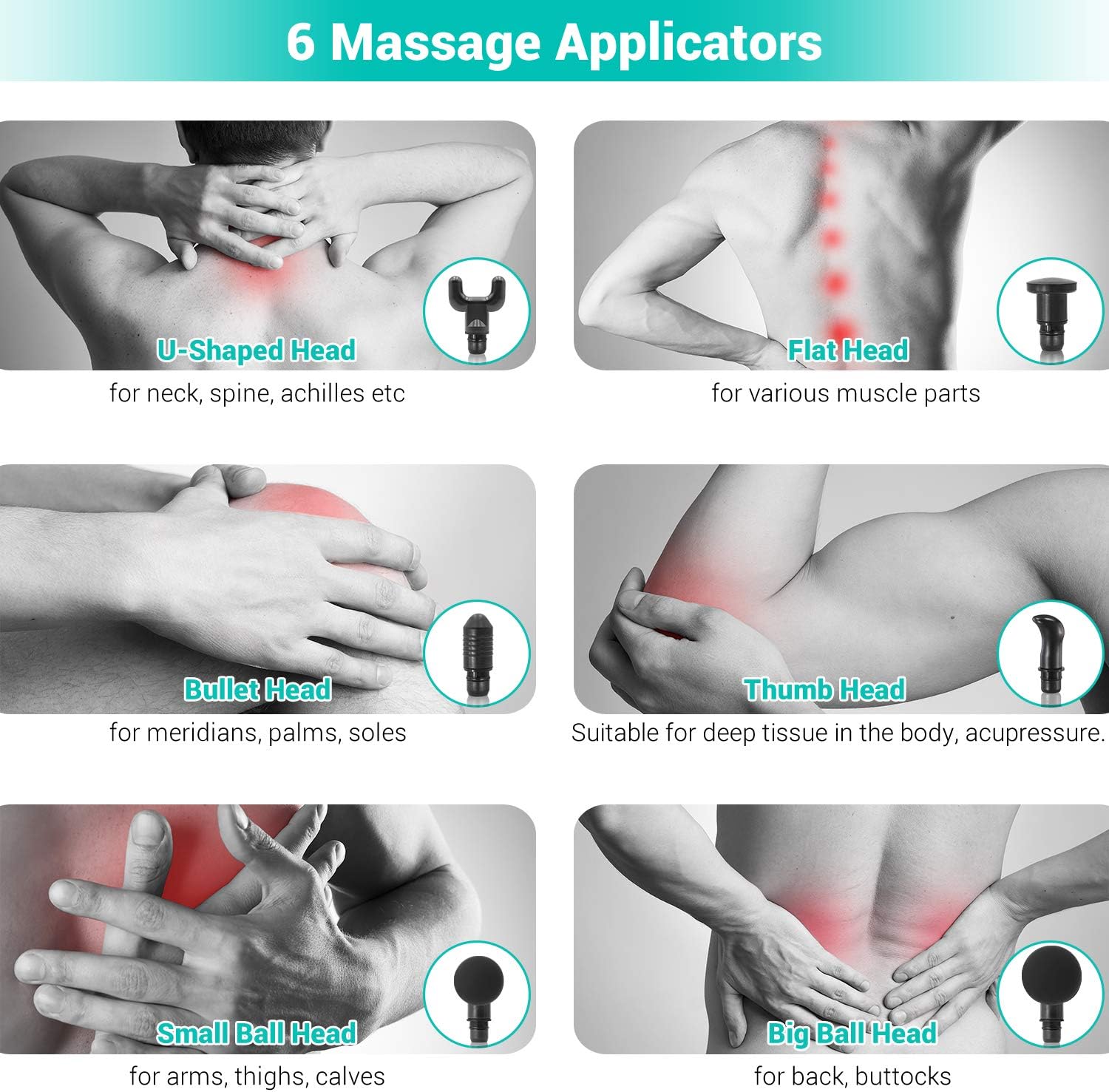 QUINEAR Massage Gun Deep Tissue Percussion Massager for Muscle Relaxation and Neck Back Soreness Pain Relief - 6 Massage Heads and 20 Speed: Health & Personal Care
