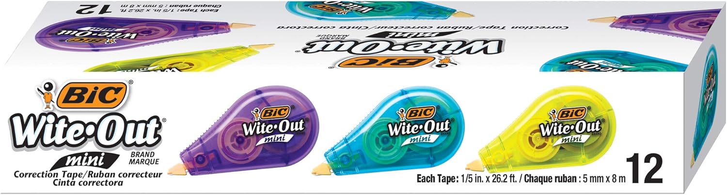 BIC Wite-Out Brand Mini Correction Tape, White, 12-Count : Office Products