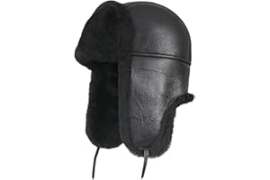 Zavelio Leather Aviator Shearling Ushanka Trapper Hat Russian Sheepskin Cap Real Fur Winter Hat with Ear Flaps for Men Women