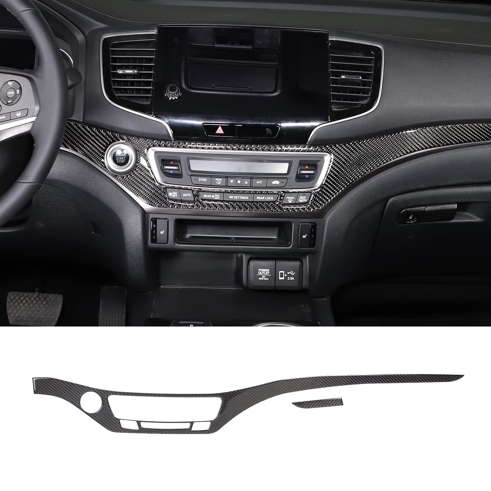 Photo 1 of HIRUFAIT Center Console Panel Strip Trim for Honda Pilot 2016-2022, Carbon Fiber Automotive Center Consoles Cover Decals Protector Interior Accessories
