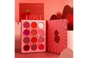 Afflano Red Eyeshadow Palette Makeup, Ultra Pigmented and Blending Bright Dark Hot True Red Eye Shade 12 Color, Cruelty Free Velvet Matte Shimmer Warm Fall Sunset Pink Red Eye Shadow Pallet