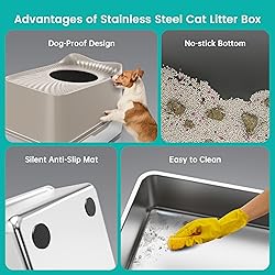 WoofiGo Stainless Steel Cat Litter Box, XL Top