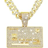 LCWLJL Credit card Hip-hop Cuban Chain, Pendant Miami Cuban Link Chain for Men, Gold/Silver Plated Diamond Necklace, Iced Out Hip Hop Necklace