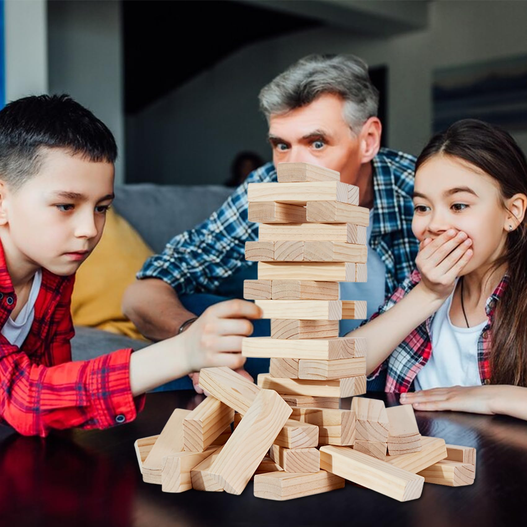 Giant Timber Blocks Games, 56 Blocks Large Tower Outdoor Games - Includes Carry Bag and Scoreboard, Wood Stacking Yard Games Grows from 2FT to Over 4.2FT for Kids Adults Family