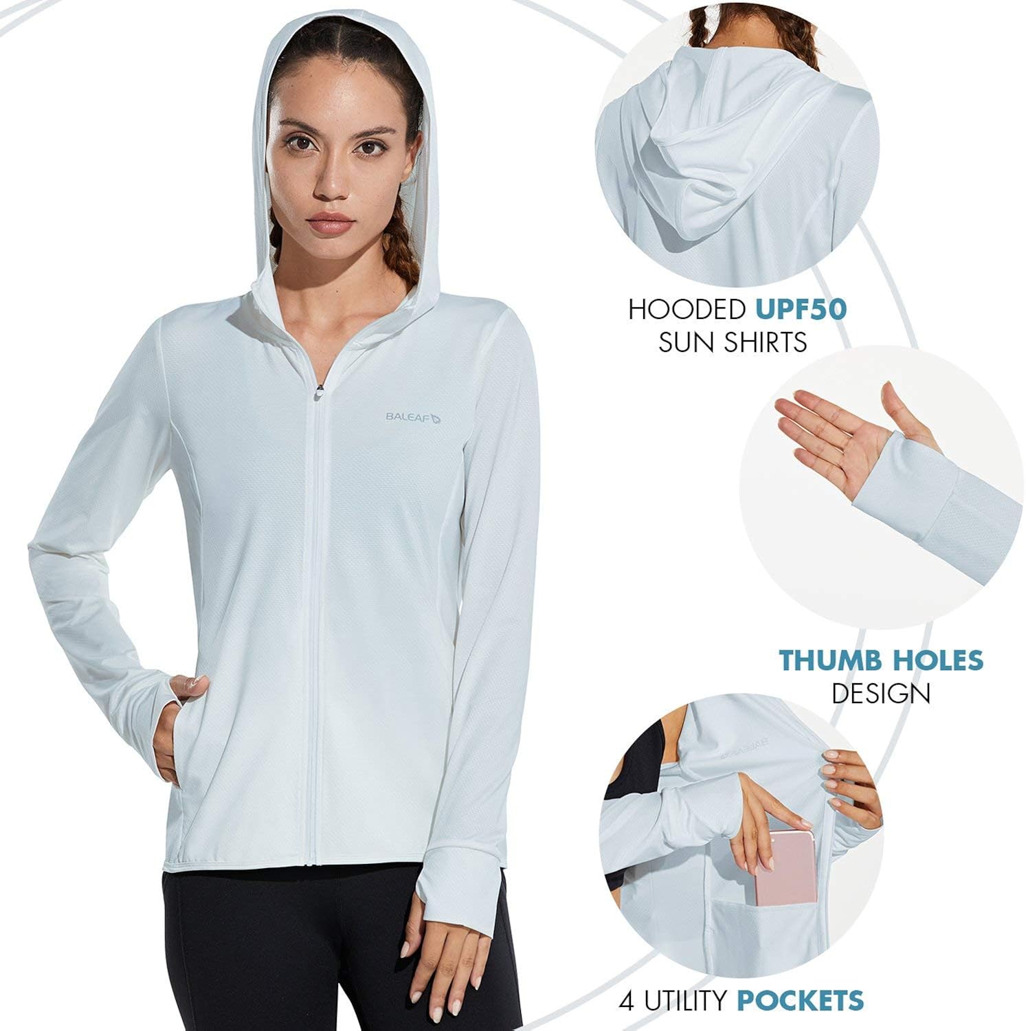 BALEAF Women's UPF 50+ Sun Protection Jacket Hooded Cooling Shirt with Pockets Hiking Outdoor Performance at  Women’s Clothing store