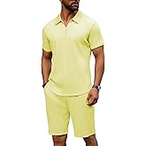 URRU Men's 2 Piece Short Set Summer Outfits Fashion Casual Short Sleeve Polo Shirt and Short Set