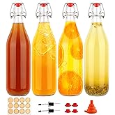 HWASHIN 1 Liter Swing Top Glass Bottles, 4 Pack 33 oz Flip Top Bottles with Airtight Stopper for Home Brewing, Kombucha, Beer, Kefir, Beverages