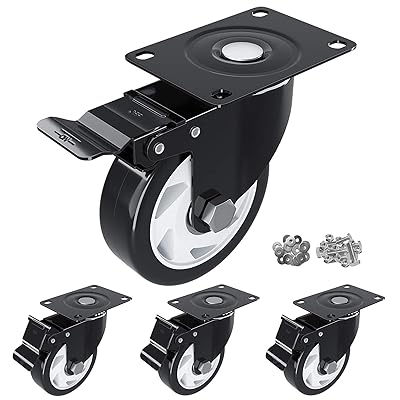 HOSOM 4 Inch Swivel Caster Wheels with Safety Dual Locking, Polyurethane Foam Wheels No Noise, Heavy Duty Wheels for Cart, Workbench and Furniture, 300lbs Per Caster, Set of 4