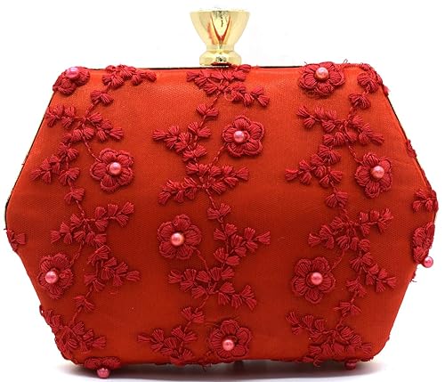 Tooba Handicraft Party Wear Bling Box Clutch Bag Purse For Bridal, Casual, Party, Wedding