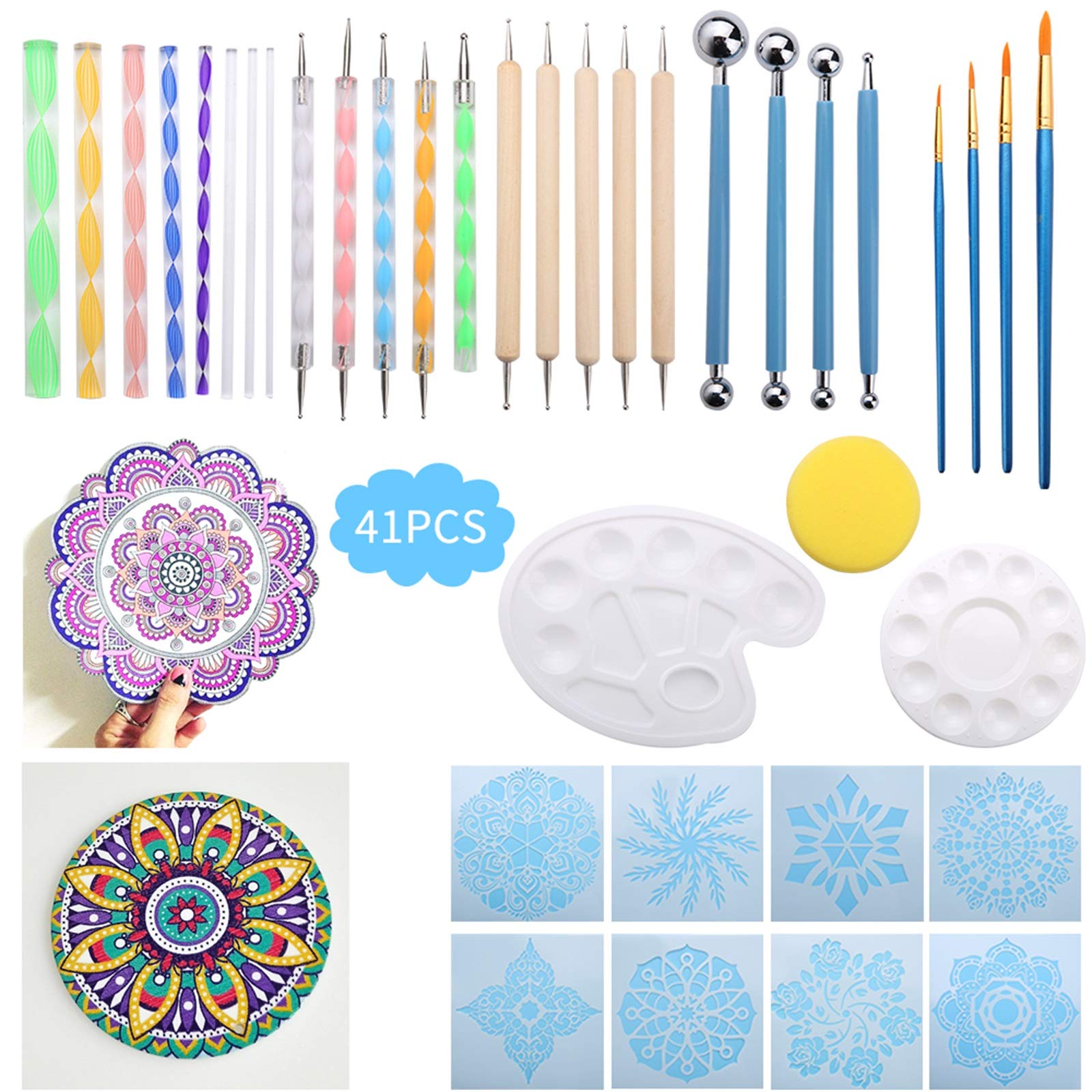 Liesun Mandala Painting Kit, 41 Piece Mandala Painting Tool Kit, Mandala Rock Dotting Tools Painting Tool Set Including Acrylic Rods, etc. for Christmas, Christmas Decoration.