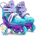 Adjustable Roller Skates for Kids Girls Ladies with Light Up Flash LED Wheels(Age 3-9),Three-Point Type Balance,Gift Box Packing for Toddlers,Children
